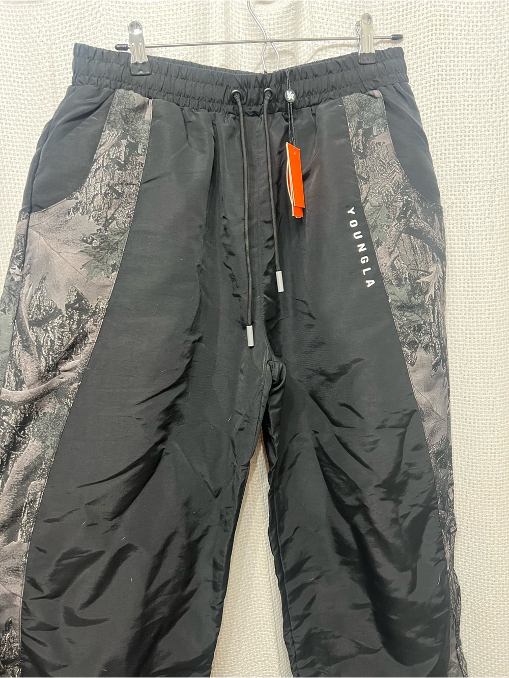 YoungLA Black Athletic Pants with Gray Camo Side Panels